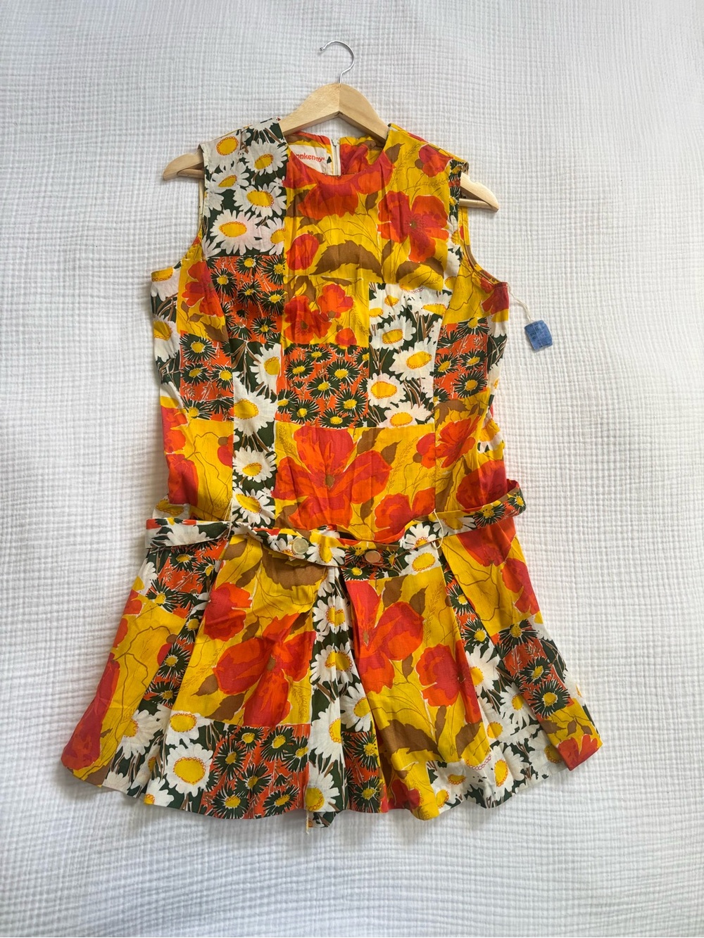 VINTAGE 60s Yellow Floral Patchwork Romper